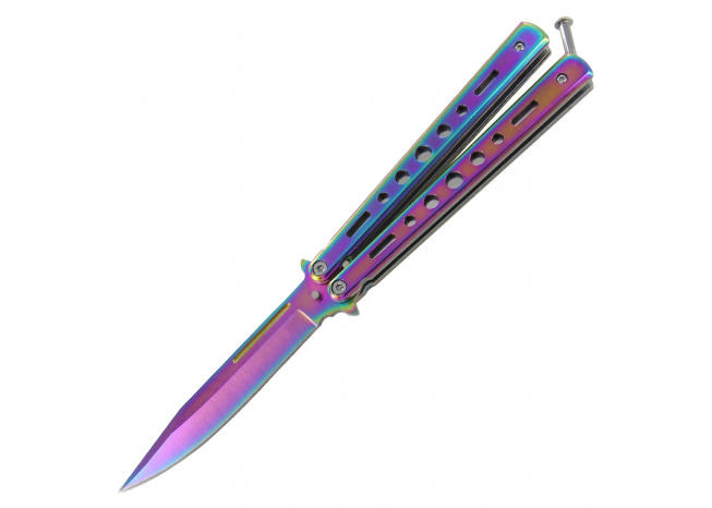 Moonlight Masquerade Rainbow Finish Butterfly Knife - Tophatter's Army Products & Self Defense Collectible Weapons - Tophatter Daily Deals
